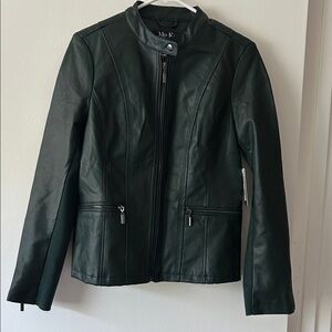 Dark Green Leather Jacket for Women